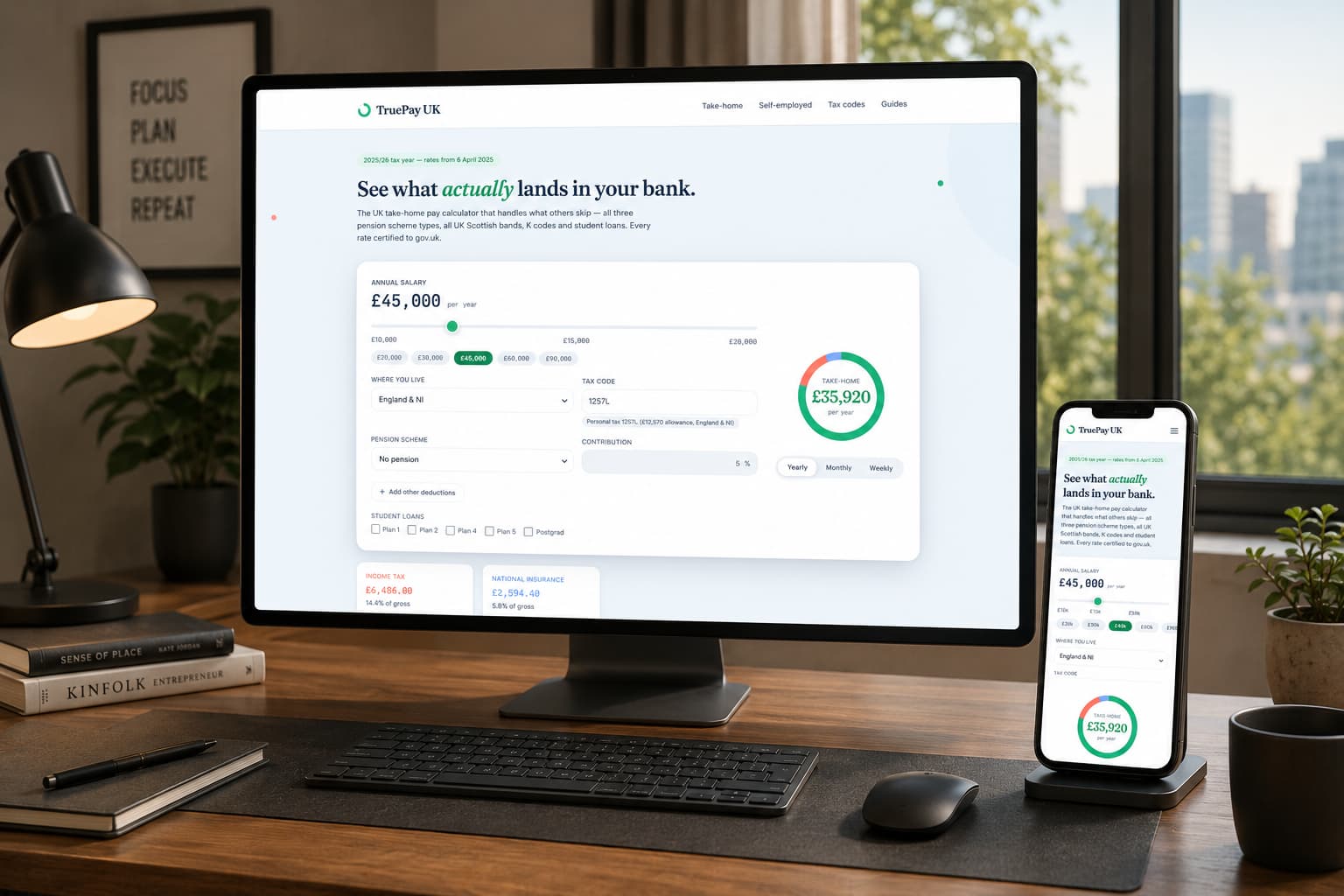 TruePay UK take-home pay calculator on desktop and mobile